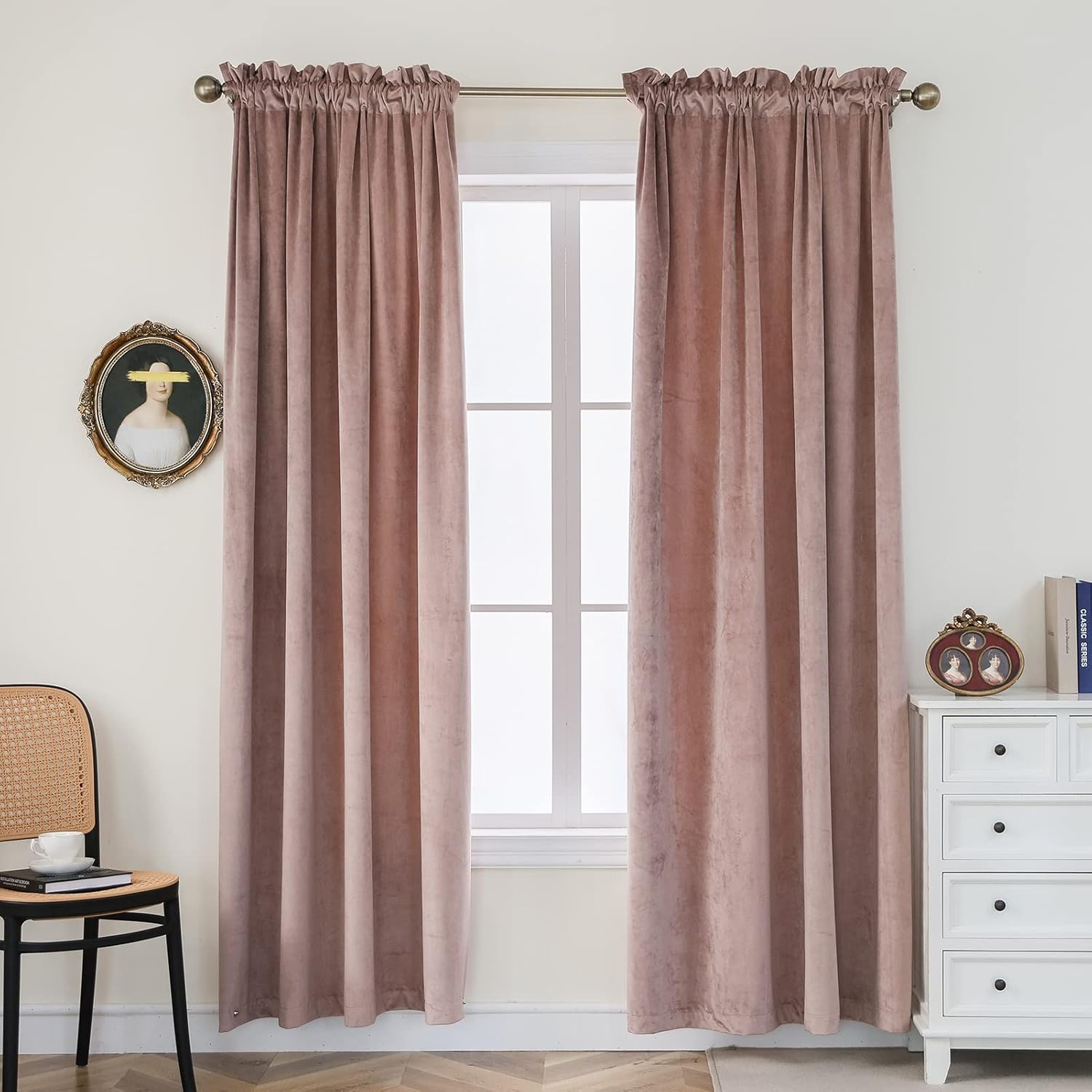 PLEASANT BOULEVARD Dusty Pink Velvet Curtains 84 inch Long Heavyweight Blackout Curtains Rod Pocket Thermal Insulated Darkening Window Drapes for Bedroom Living Room, W52 x L84, 2 Panels