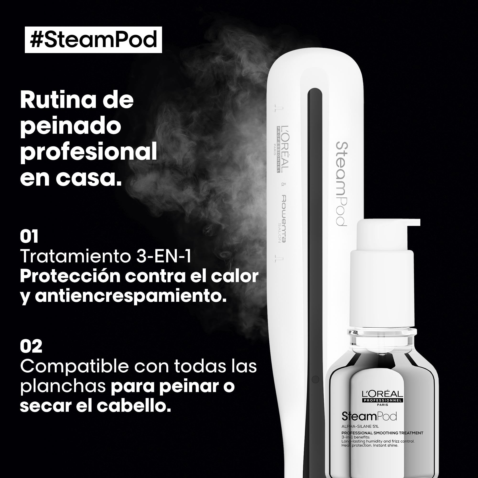 L'Oréal Professionnel Set con SteamPod 3 Plancha Profesional con tecnología de vapor y Sérum SteamPod 3-EN-1, 50 ml