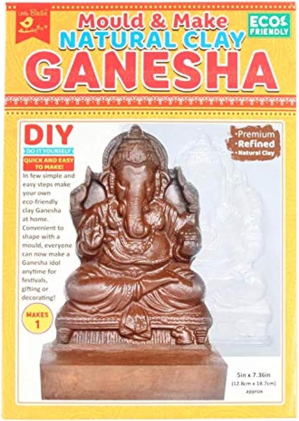 Itsy Bitsy- Natural Clay Ganesha Idol | DIY Eco-Friendly Mould and Make Kit | DIY Ganpati Murti Making Kit for Craft, Decoration | Gift for Kids & Adults