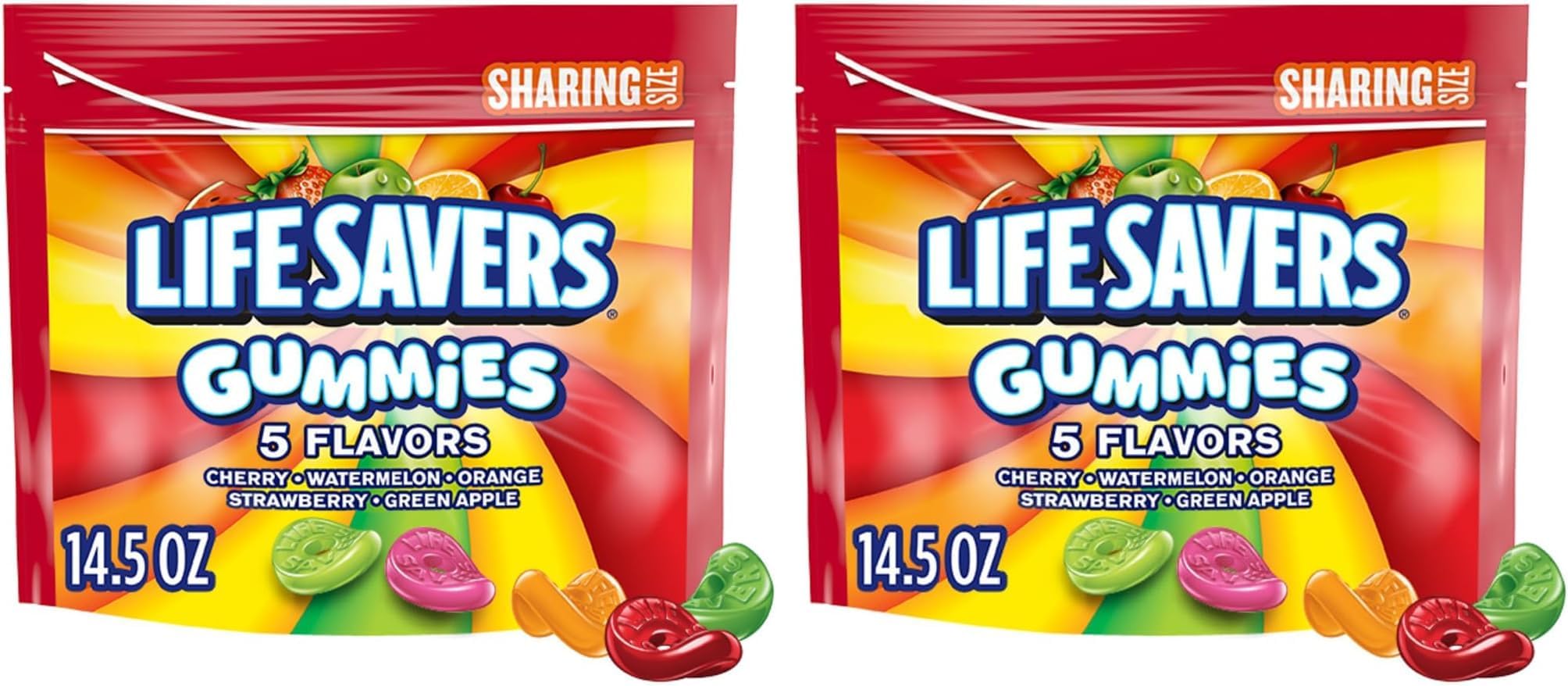 LIFE SAVERS Gummies Winter Sports 5 Flavors Gummy Candy, Sharing Size, 14.5 Oz Resealable Bag (Pack of 2)