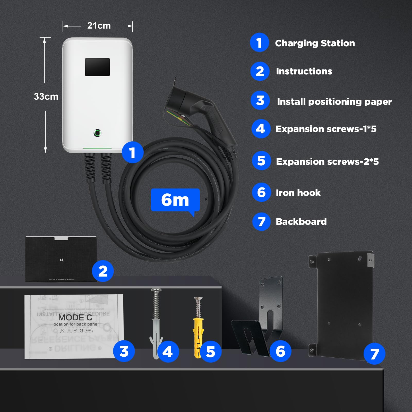 Morec 22 kW trifase Stazione di Ricarica EV 32 A Tipo 2 EU Standard IEC 62196-2, Spina con Cavo di Alimentazione per Scatola di distribuzione, Portatile e Veloce da Parete, 6,1 m