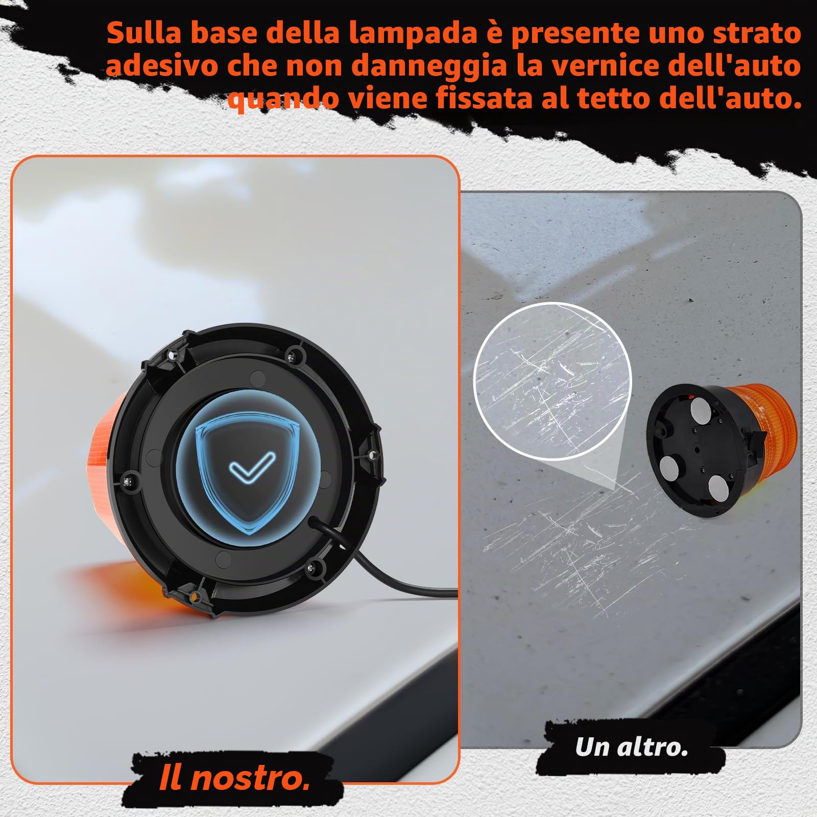 led Lampeggiante Arancione 2 Funzioni Flash Rotazione 12v/24v Lampeggianti per Trattori con 5m Cavo Alimentazione Base Magnetica, Luce Emergenza Veicoli Agricoli
