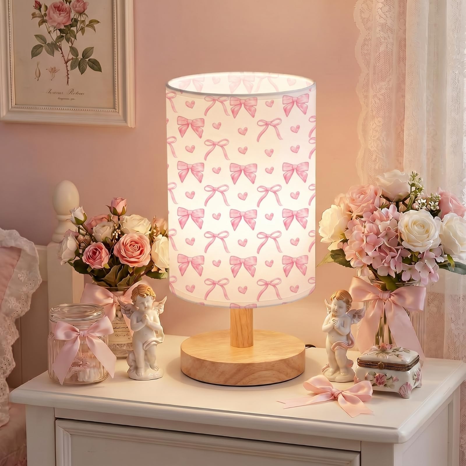 Glooglitter Pink Bow Table Lamp Gifts 3 Colors Dimmable Lights 11.02 x 5.12 Inch Night Light Bedside Lamps Decoration for Bedroom Desk Birthday Gifts for Home Decor โ image 1