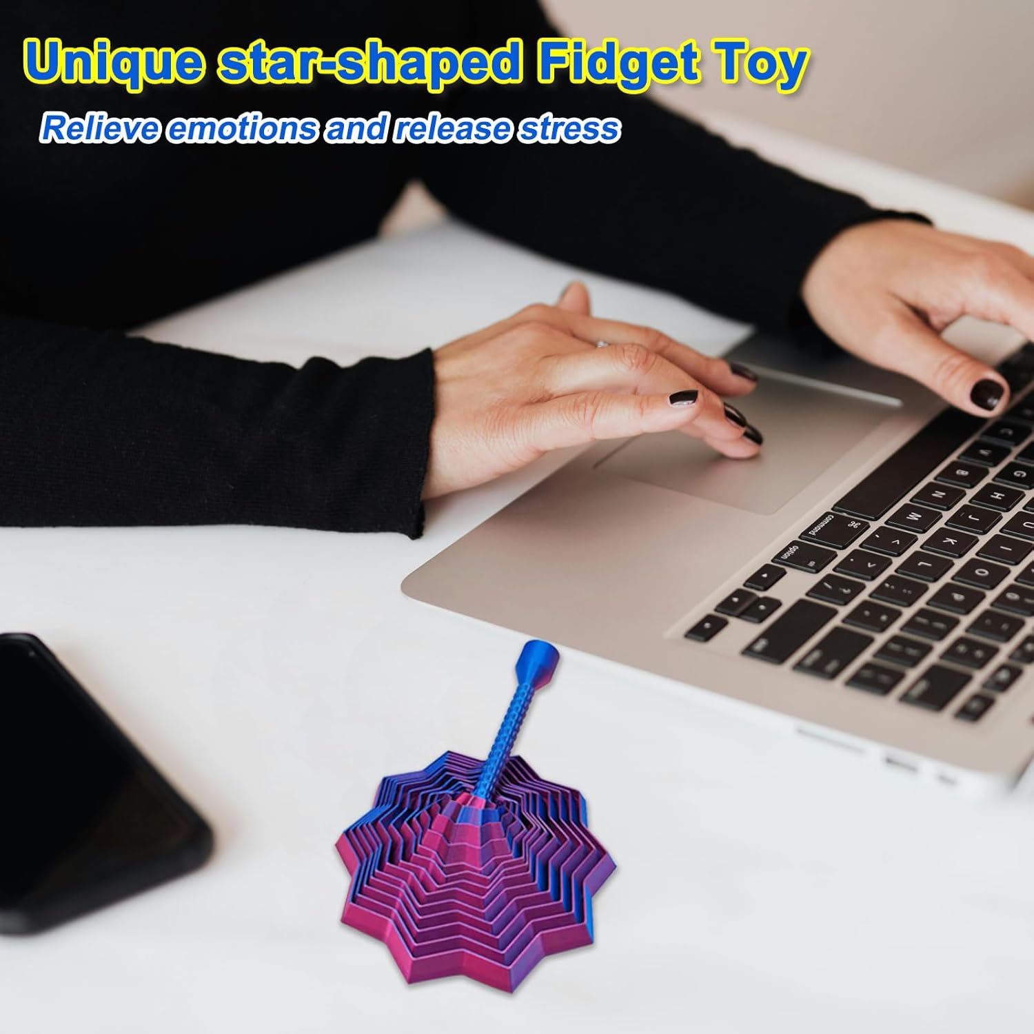 5PCS---3D Printed Expanded Sensory Fidget Star with Handles 3.15inch Colorful Fractal Fidget Hexagon Whirling Spiral Star Shaped for Stress Relief
