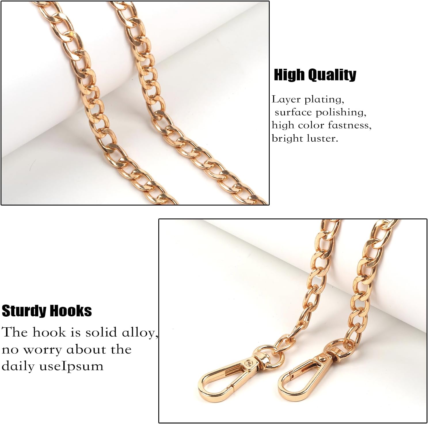 DIY Metal Shoulder Cross Body Bag Chain Replacement, 8 Pack (47 Inch/pcs) (Gold) - Image 3