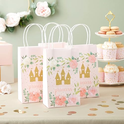 Miniatura 3 de BLUE PANDA Bolsas de regalo de papel de castillo de princesa rosa para fiesta de cumpleaños (9 x 5.3 pulgadas, 24 piezas)