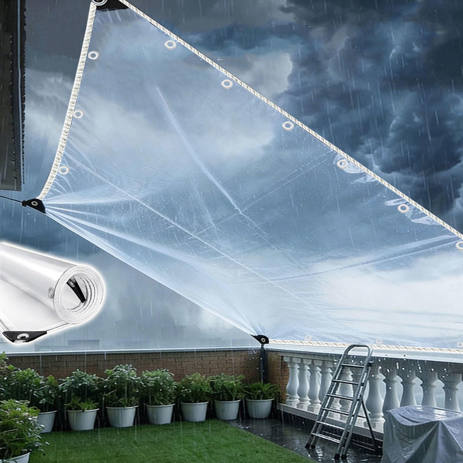 Outdoor Waterproof Windproof Tarpaulin,Clear Plastic Tarps,0.35mm,400g/㎡ Pvc Fabric Tarpaulin Sheet,Clear Heavy Duty Tarpaulin Cover with Eyelets,WxH-1.4x1.8m/4.6x5.9ft