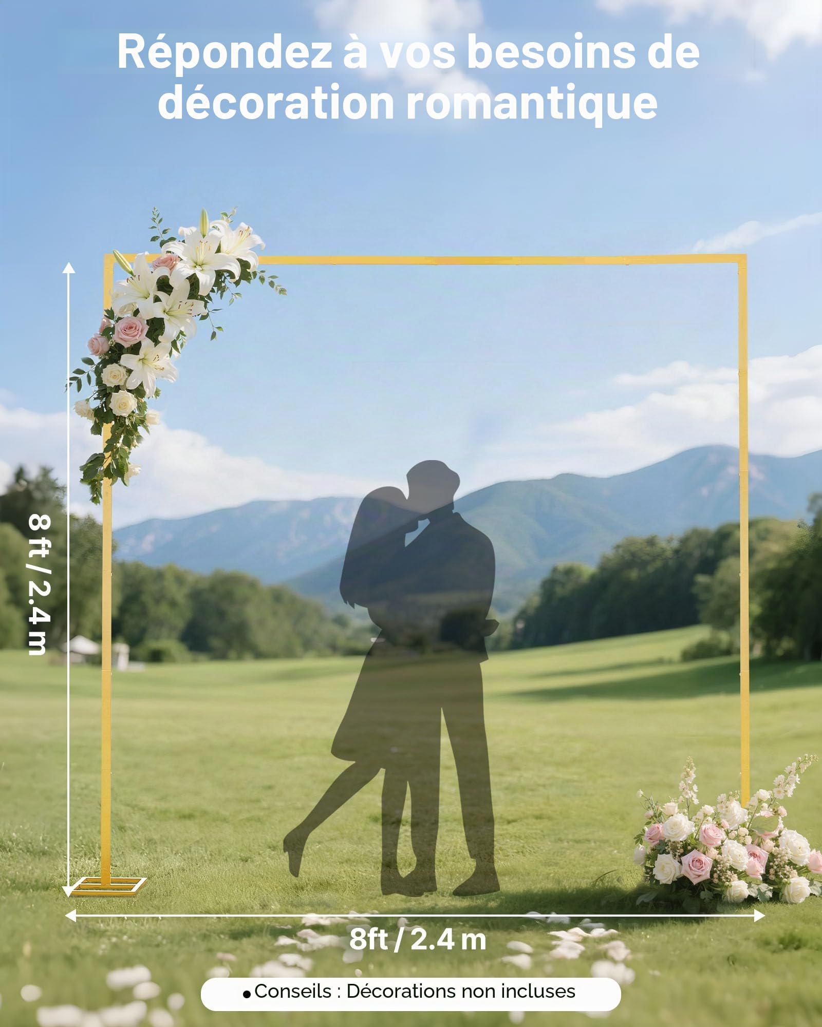 VEVOR Arche de Mariage Carré 2,4 x 2,4 m Support de Fond Arche Stable en Métal avec Tubes Carrés pour Décoration de Mariage, Anniversaire, Remise de Diplômes, Fêtes, Cérémonies, Célébrations, Doré