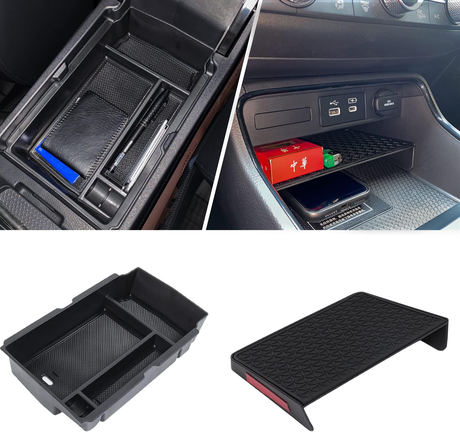 Neepiar 2PCS Center Console Organizer Tray and Armrest Storage Box Compatible with 2023 2024 Honda CR-V Accessories Insert Secondary Storage Box with ABS Material