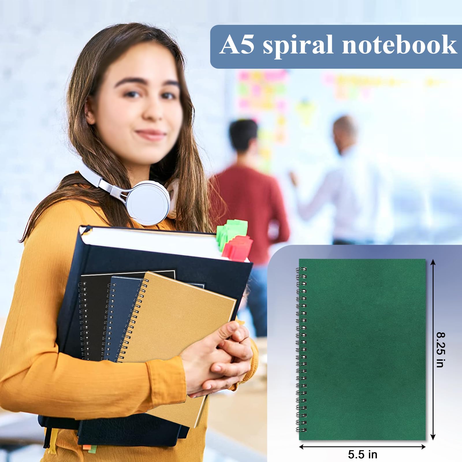 GINMLYDA Cuaderno pequeño en espiral A5, paquete de 8 120 páginas a rayas de 8.25 x 5.5 pulgadas, cuaderno de tapa de papel kraft y bloc de escritura para escuela, hogar, oficina, bocetos estéticos