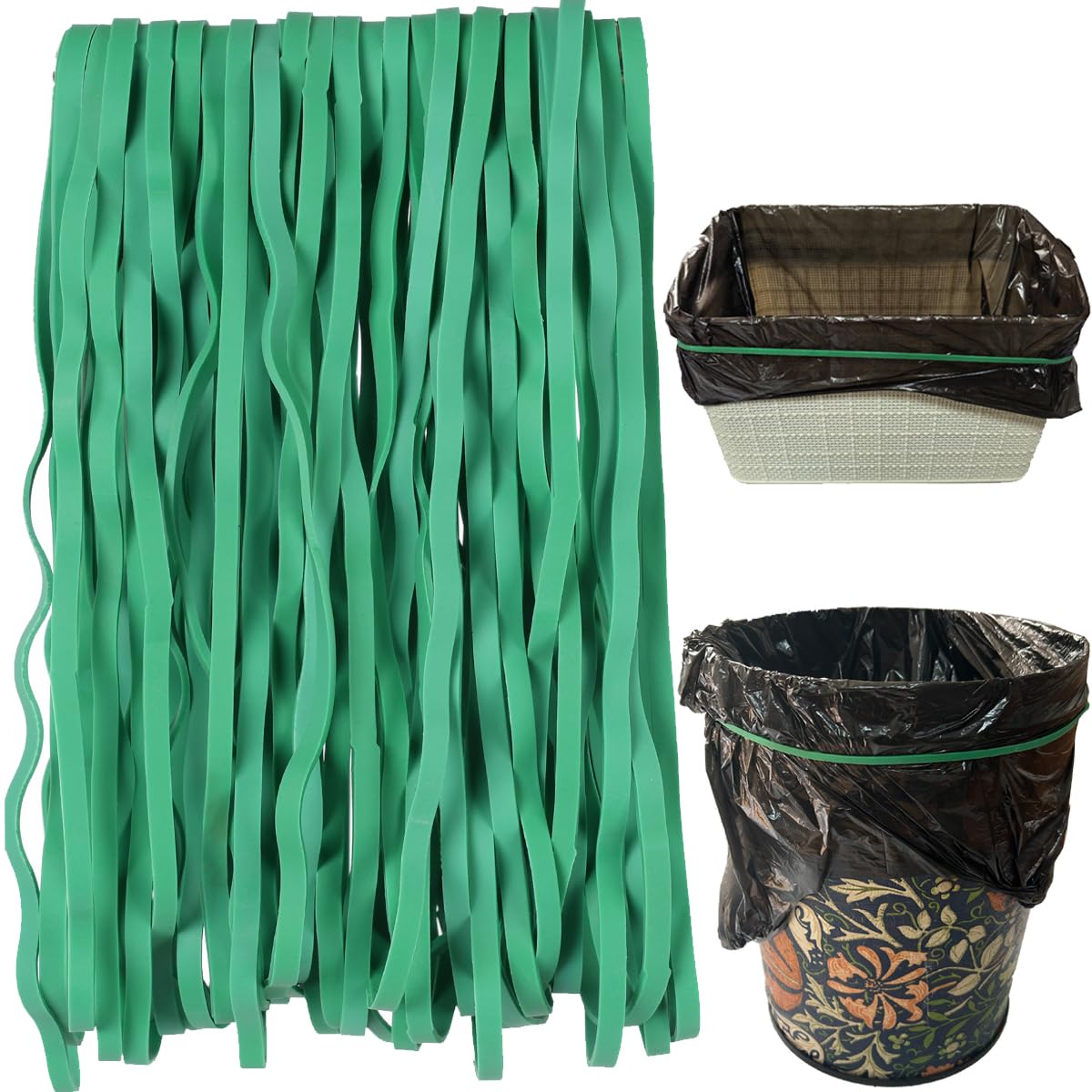 AMUU Rubber Bands Large Flat Fold Length12inch 40 Pieces Fits 8-33 Gallon Trash Cans Green Heavy Duty Elastic Rubber Bands for File folders Office