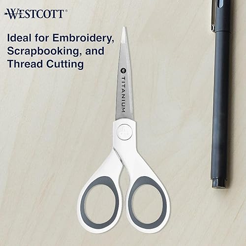 Miniatura 10 de Westcott 8" Bent Craft Scissors with Titanium-Bonded Blades for Heavy-Duty Use (White or Blue, Colors May Vary)