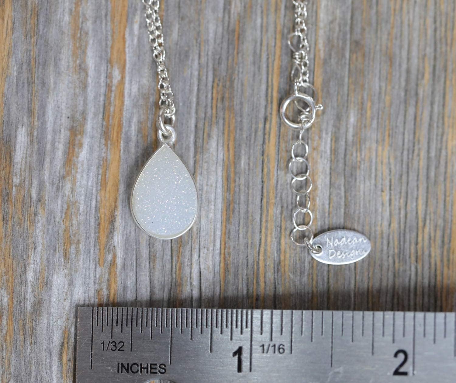 White Druzy Pendant Necklace-Sterling Silver Teardrop -17 inch Length- Gift Idea-Holiday-Christmas - Image 5