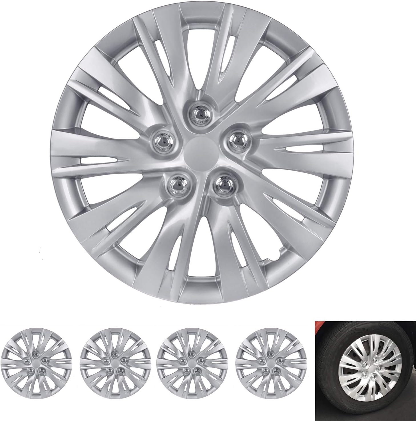 BDK Wheel Guards – (4 Pack) Hubcaps for Car Accessories Wheel Covers Snap Clip-On Auto Tire Rim Replacement for 16 inch Wheels 16” Hub Caps