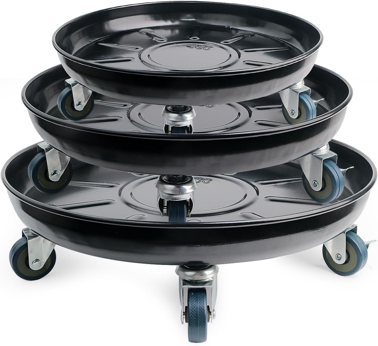 Metal Heavy Duty Plant Caddy Round Flower Pot Mover, 3 Pack Mixed of 12", 14" and 16" Rolling Plant Stand with Wheels, Indoor Outdoor Plant Dolly with Casters Planter Tray, Black