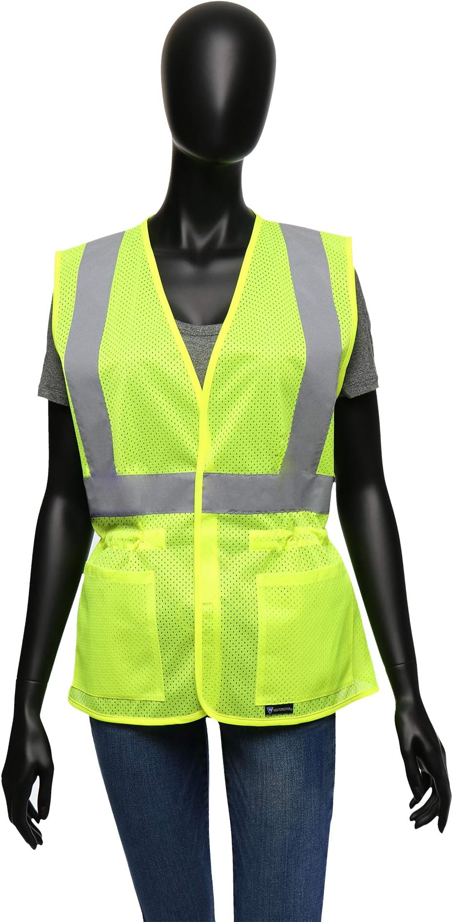 West Chester 47207 Class 2 High Visibility Ladies Fitted Mesh Vest - Green, Small/Medium, Safety Vest with 2 Exterior Pockets, Reflective Tape Pattern