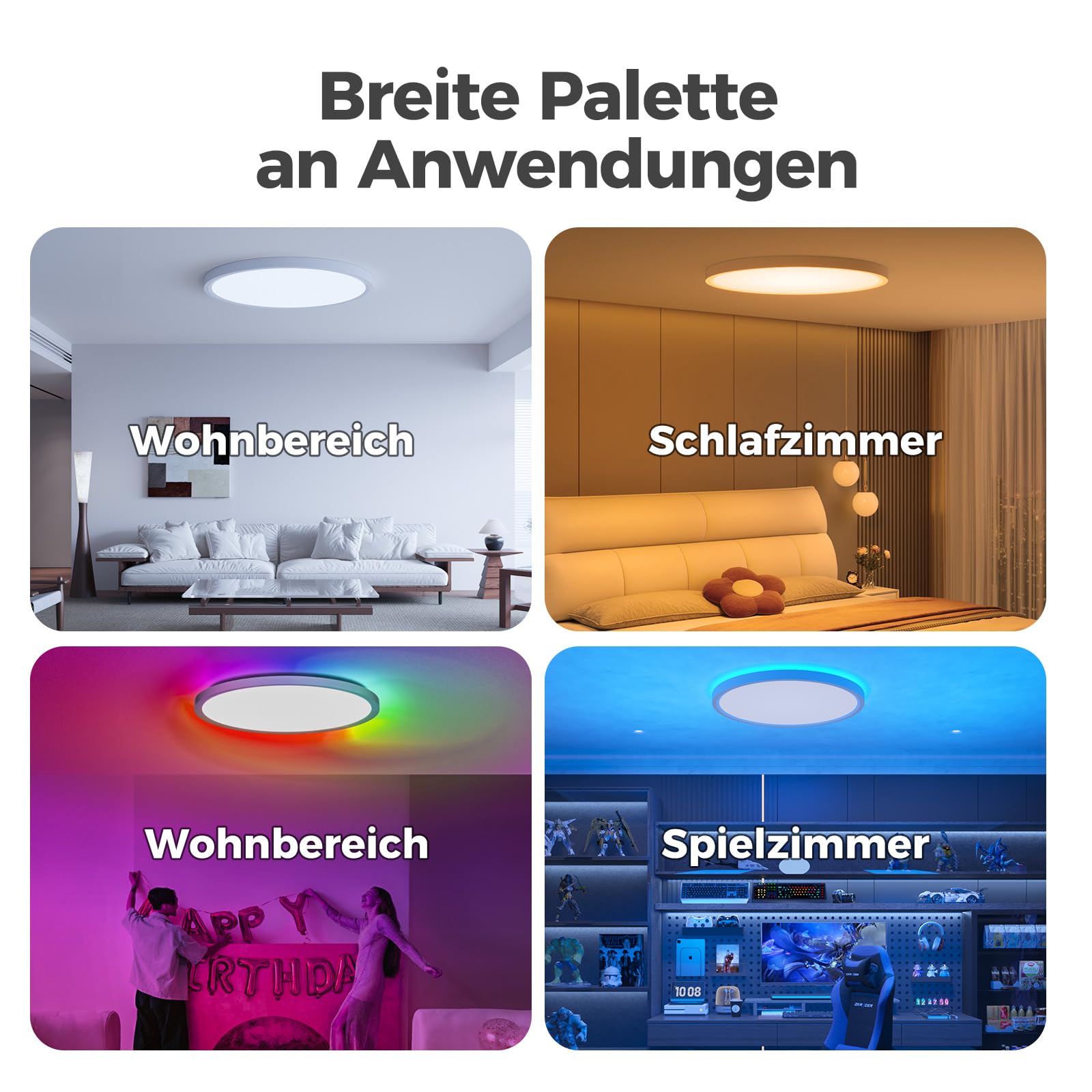 Lampe de Plafond LED Dimmable avec Télécommande, 24W RGB Change Couleur, Plafonnier Rond Plat, 3000K-6500K, Contrôle Intelligent via App, pour Chambre, Cuisine, Salon