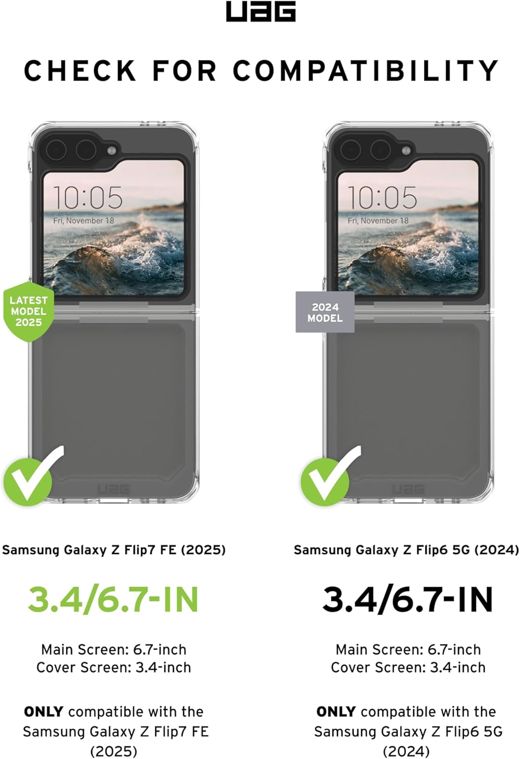URBAN ARMOR GEAR UAG Compatible with Samsung Galaxy Z Flip 7 FE/Z Flip 6 Glass Shield Screen Protector Clear, Ultra Clear HD Anti-Fingerprint Scratch Resistant Bubble Free Tempered Glass