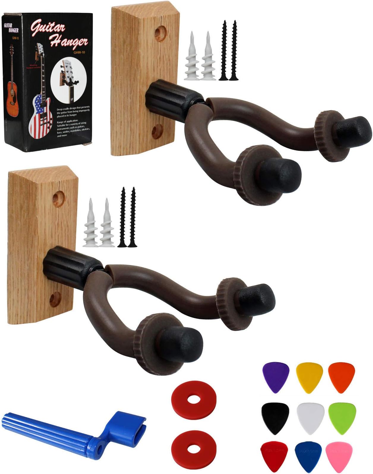 YMC 2 Pack GHW-10 Hardwood Home & Studio Guitar Hanger Hook Keeper-Coffee