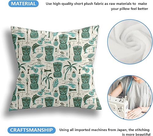 Miniatura 4 de Milala-Design Funda de cojín tropical Tiki crema aguamarina, funda de almohada decorativa para el hogar para hombresmujeres, sala de estar,