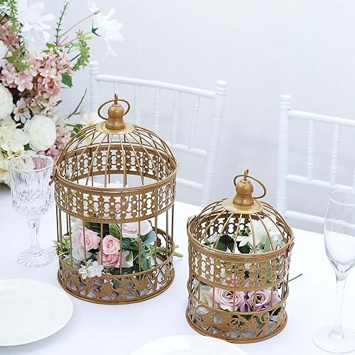Efavormart - Juego de 2 jaulas grandes de pájaros de oro metálico para decoración de mesa de boda, mesa de fiesta, para todas las ocasiones, 9