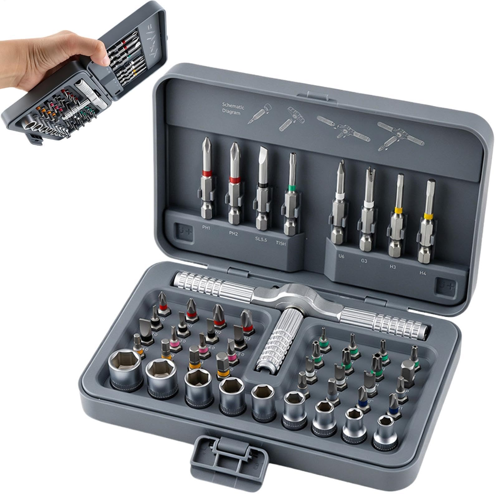 Set Cacciaviti Magnetici A Cricchetto Ergonomico 54-in-1 multipunta | Kit di Riparazione Intercambiabile Per progetti fai-da-te mobili elettrodomestici biciclette computer riparazione a