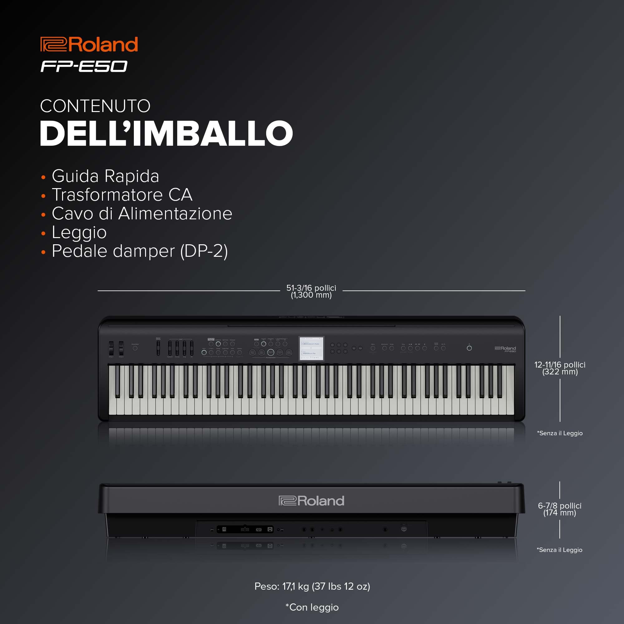 Roland Pianoforte digitale FP-E50 | Generatori sonori SuperNATURAL Piano e ZEN-Core | Tastiera con meccanica a martelletti a 88 tasti | Accompagnamento automatico professionale