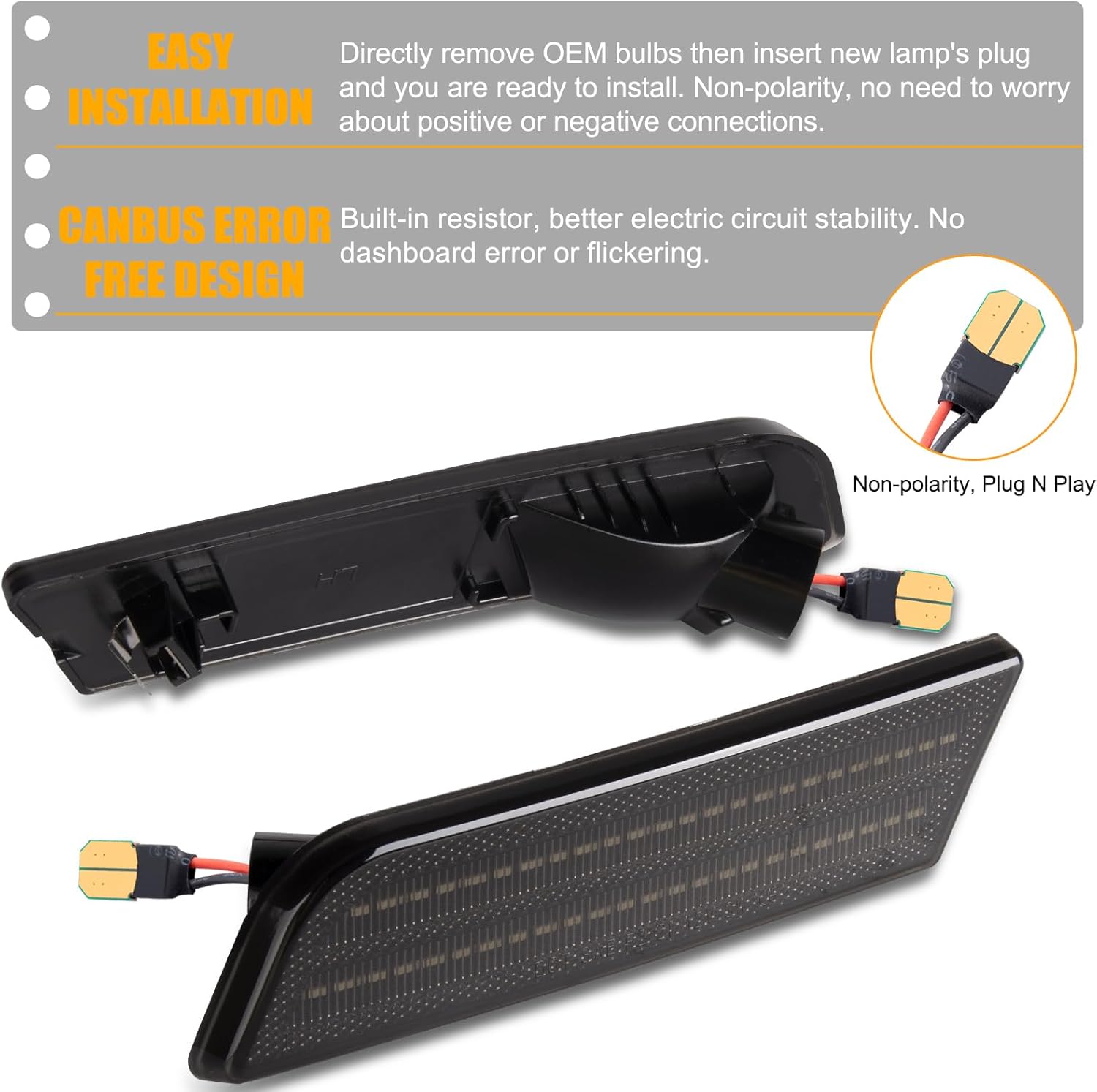 Gempro LED Side Marker Lights for 2010-2013 Ford Transit Connect Amber Front Bumper Marker Reflectors Lamps Smoked Len, 2PCS