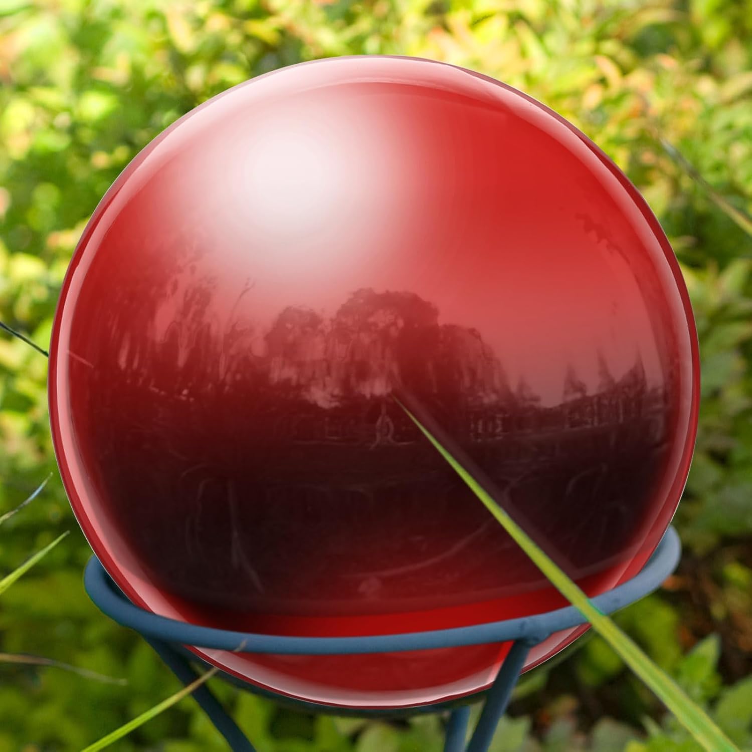 uxcell 2 Pcs Gazing Ball 4 Inch 100mm Reflective Sphere Polished Hollow Ball, Stainless Steel Gazing Globe Mirror Ball for Home Garden Outdoor Decoration, Red image 3