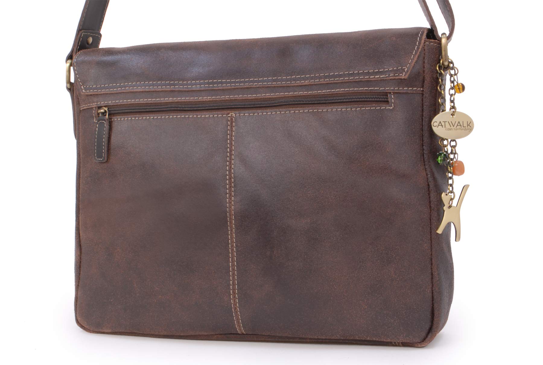 Catwalk Collection Handbags - Borsa Messenger Grande da Lavoro Donna - Borsa a Tracolla per PC 15 Pollici - Pelle Invecchiata - Sabine L