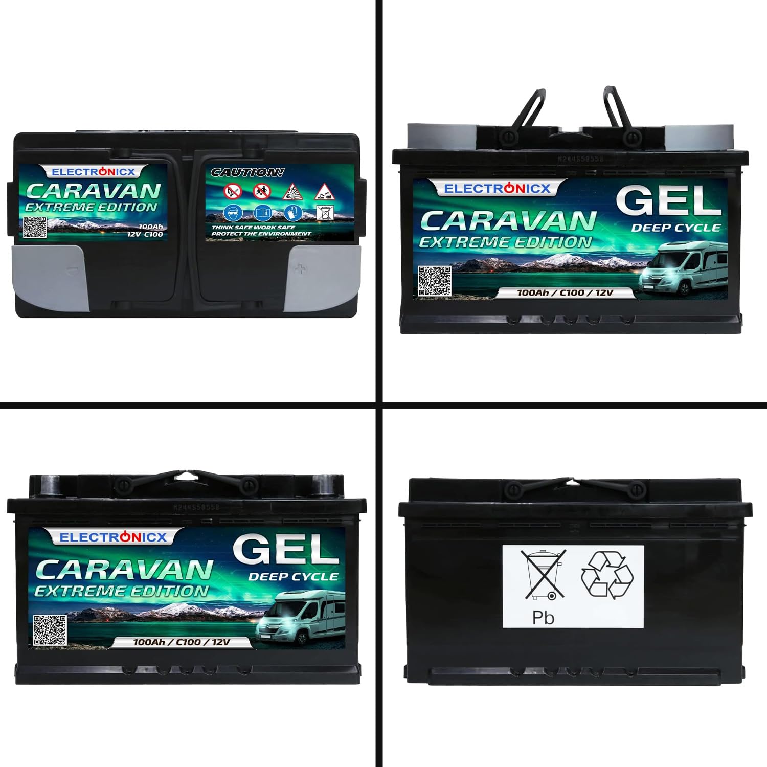 Electronicx Caravan Extreme Edition 100Ah / C100 / 12V Batterie Gel – 100 Ah – Batterie 12V Camping-Car, Van, Bateau, Marine, Solaire – sans Entretien & Robuste – 278×175×190 mm