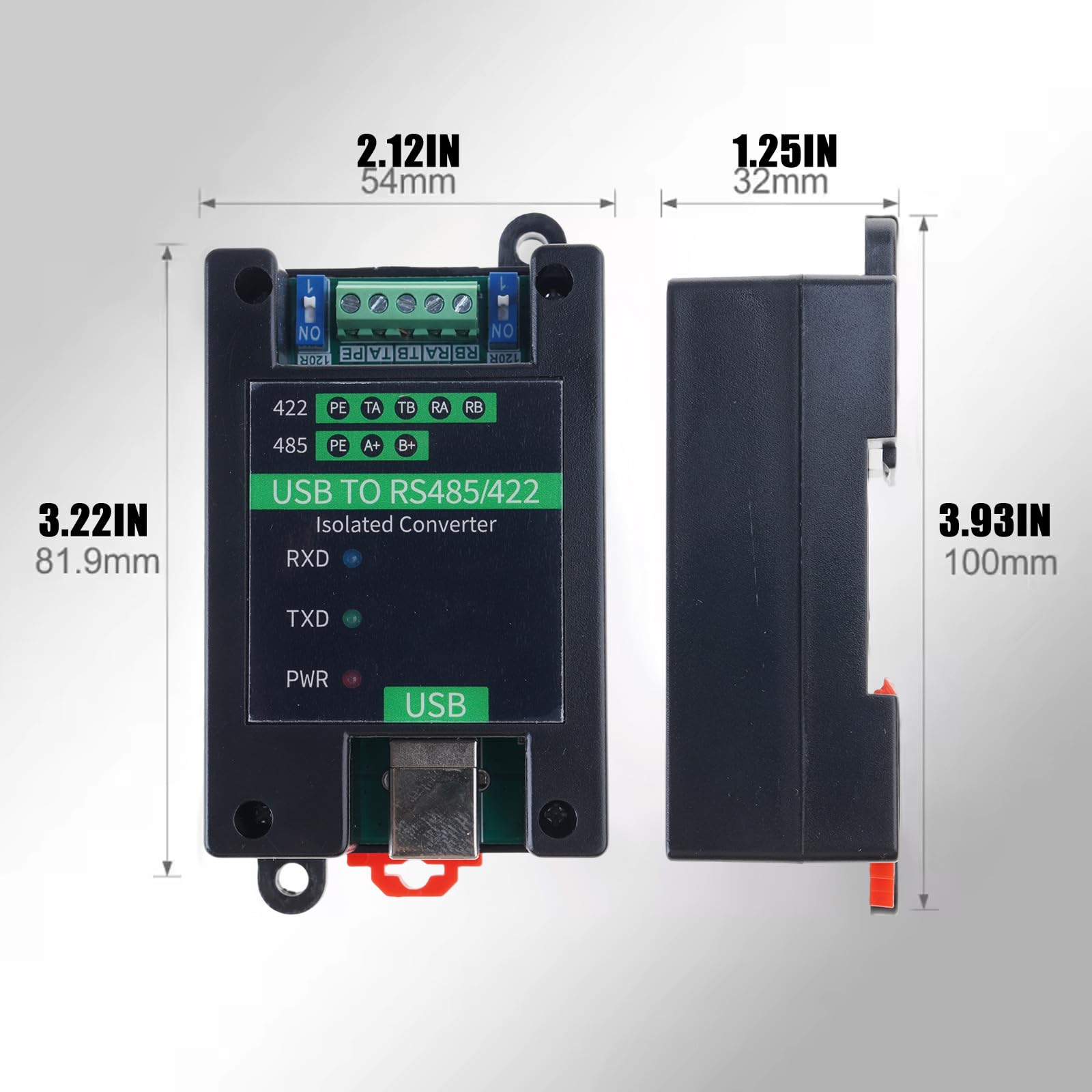 Przemysłowe adaptery USB na RS485 z transmisją na duże odległości 1200 m, ochrona IP30, do sterowania automatyką, zastosowanie przemysłowy adapter komunikacyjny