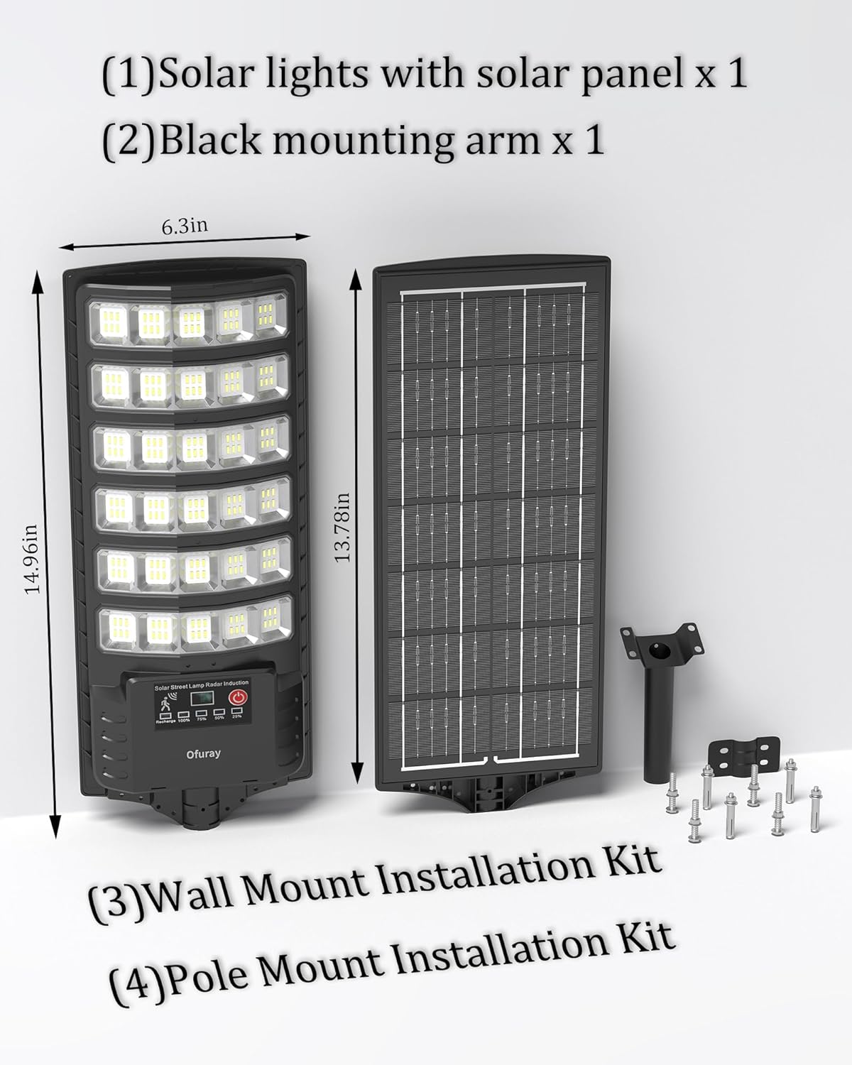 Ofuray Solar Flood Lights Outdoor,5AH High Power Solar Security Parking Lot Lights Dusk to Dawn with 5 Modes,7000k Daylight with Remote Control for Wall,Backyard,Outside OZL-2Pack