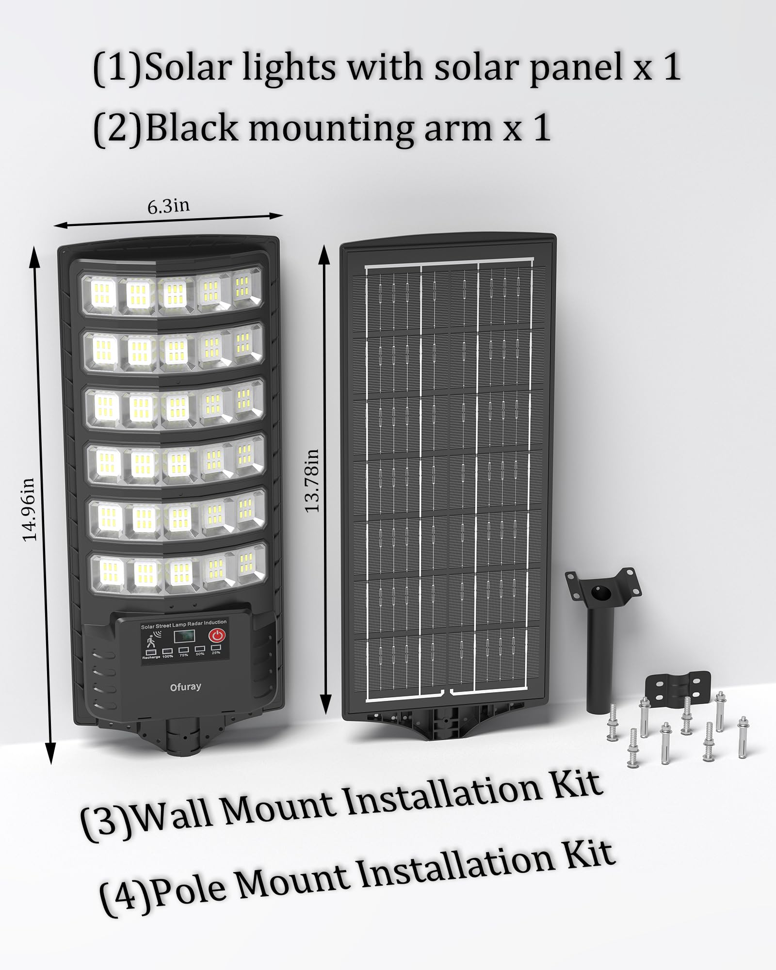 Ofuray Solar Straßenlaterne für Außen, 7000K LED Solarleuchten mit Bewegungsmelder, 5000MAH, 5 Beleuchtungsmodi Wasserdicht Solar Solarlampen Außen für Gärten Garage, OZL-2Pack