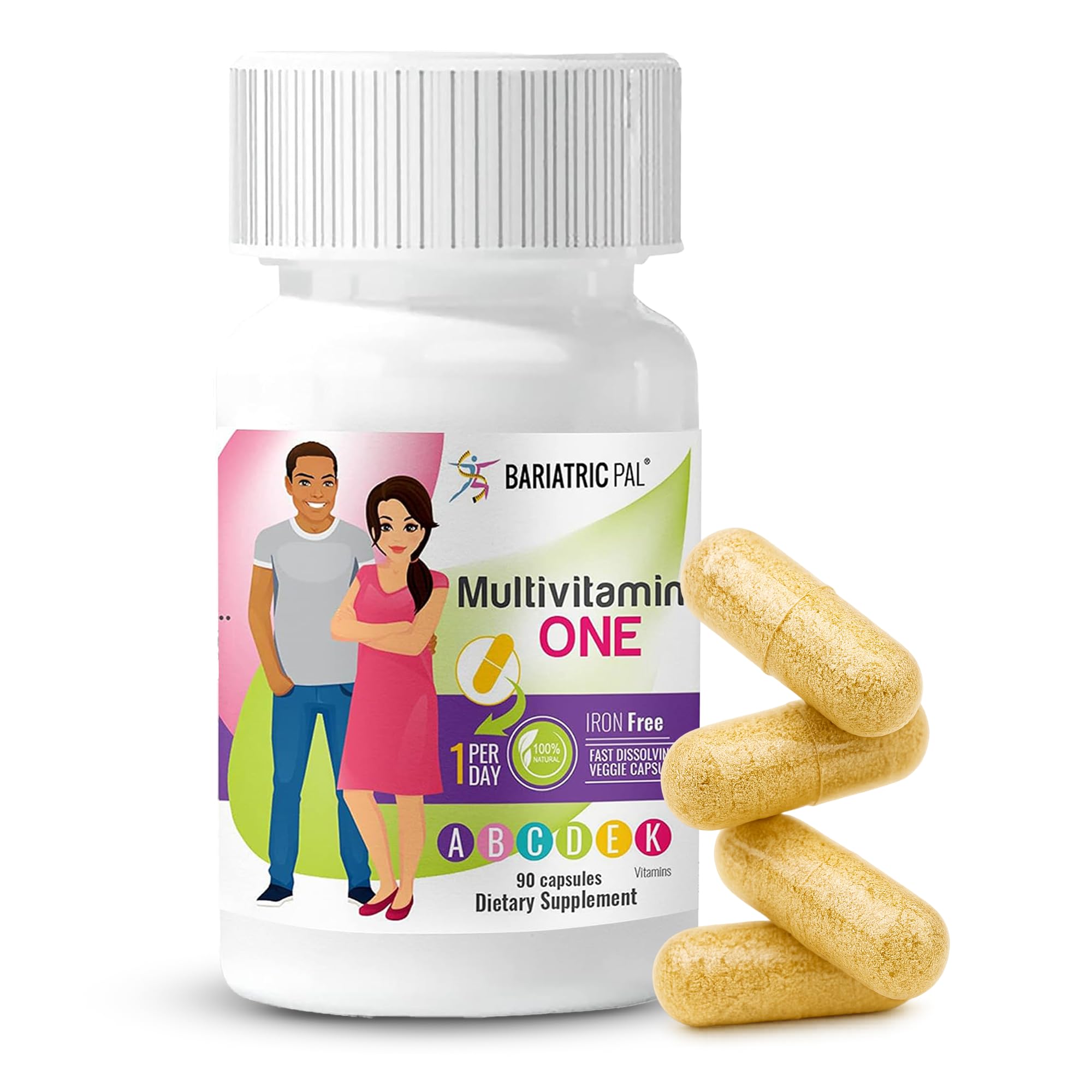 BariatricPal Multivitamin ONE 1 per Day! Bariatric Multivitamin Capsule Iron Free | Easy to Swallow Capsule | Vitamin for Bariatric Surgery Patients | 90 Count (3 Month Supply)