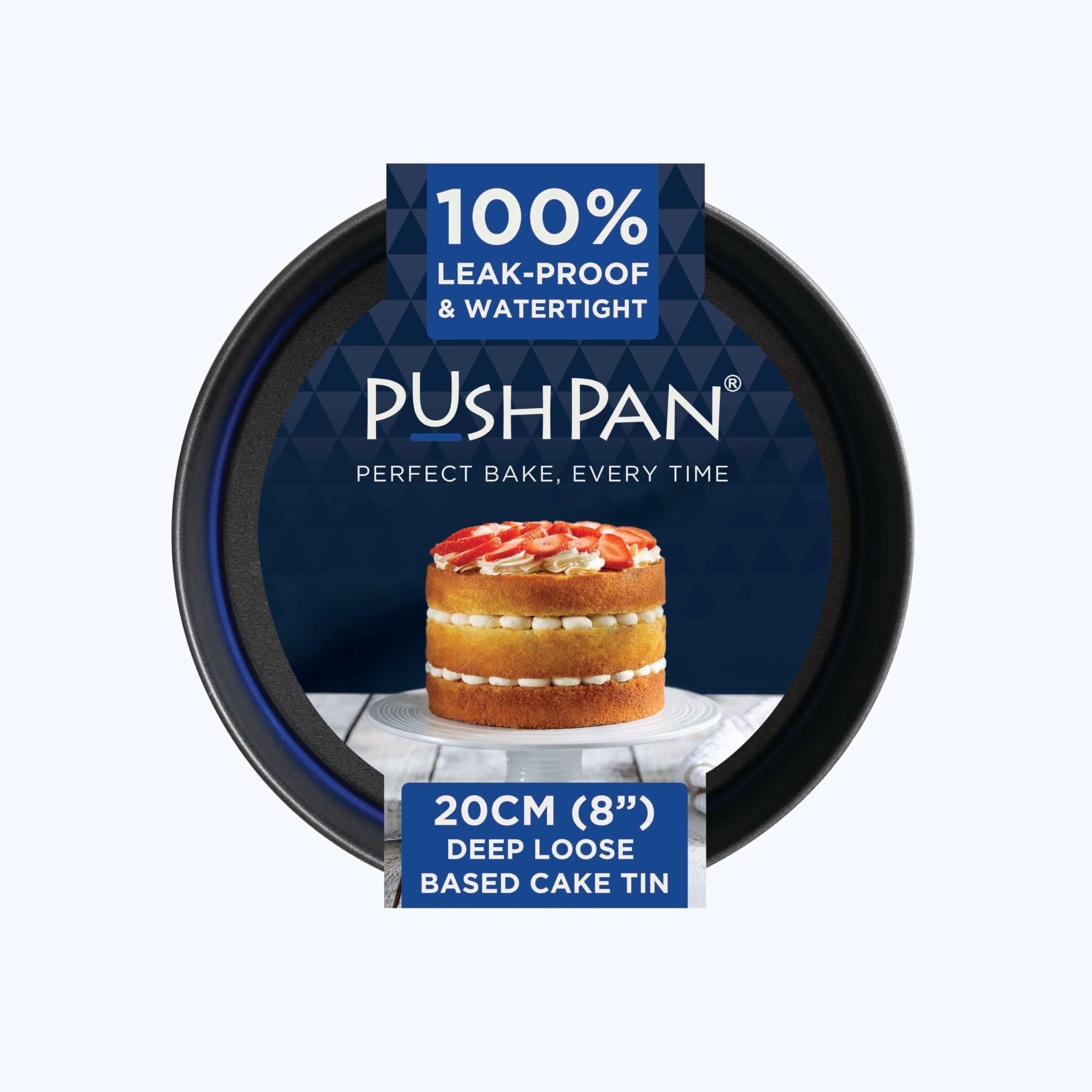 Pushpan Light Grey 8 Inch Deep Cake Tin | Patented Silicone Seal | Leak-Proof & Watertight Round Baking Tin | Non-Stick Low Carbon Steel | 20Cm Cake Tin | Dishwasher, Oven & Freezer Safe