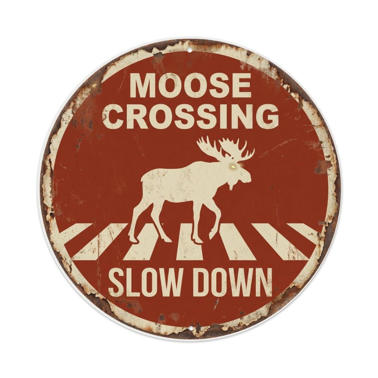 Metal Tin Sign Moose Crossing Slow Down Vintage 1