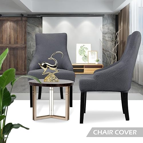 Vista 72 de Lellen Funda elástica para silla con respaldo de ala, funda reutilizable para silla lateral con respaldo de ala, fundas para sillas de comedor, 02