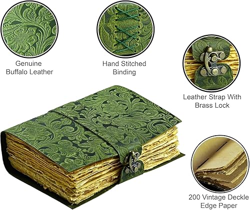 Miniatura 4 de Diario de cuero antiguo hecho a mano con borde de cubierta vintage encuadernado en cuero, diario del libro de sombras, cuaderno de bocetos de cuero,