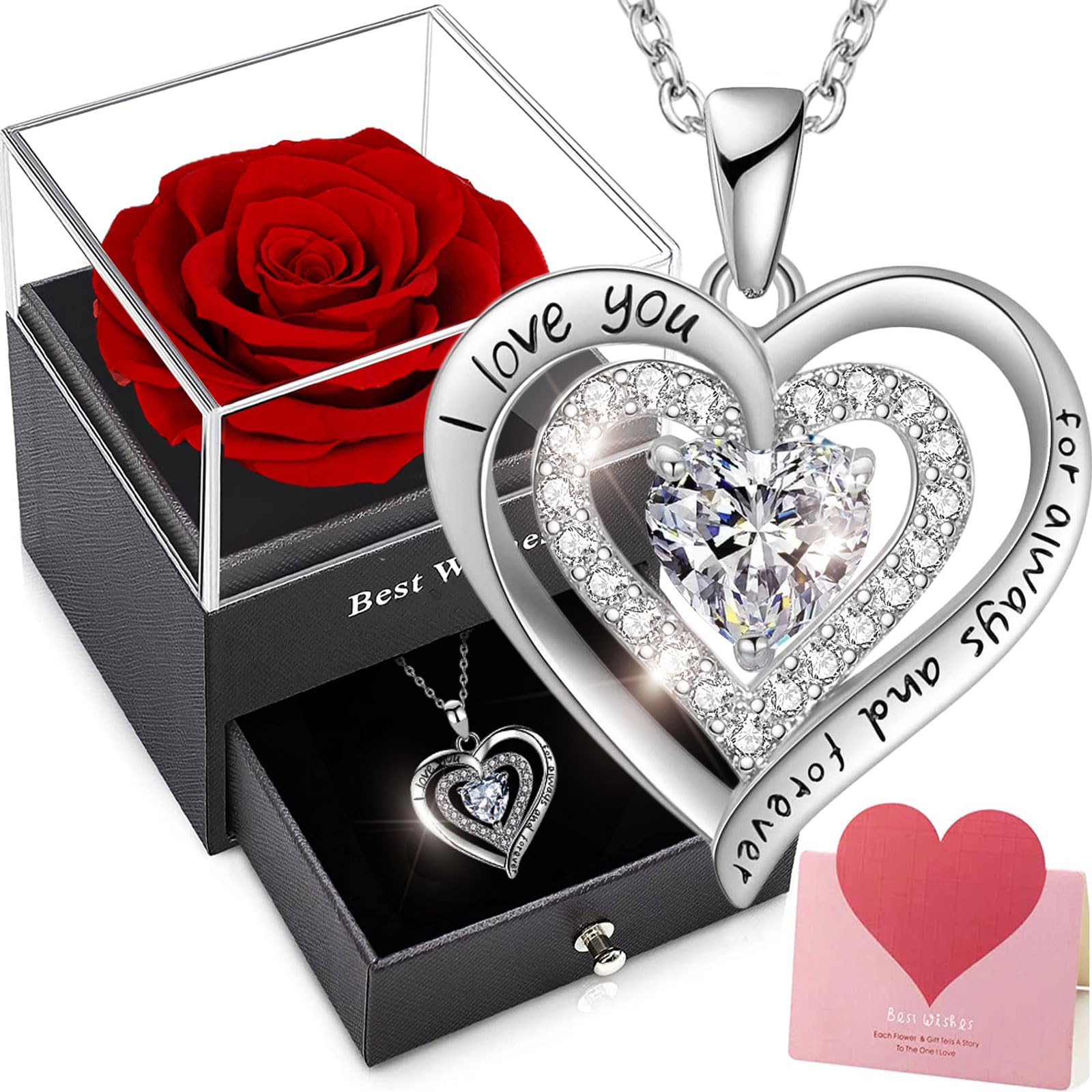 MestectPET 16 Rose Eterne Rosse Cuore Scatola Regalo, Rose Eterne Fiore San Valentino Festa della Mamma Anniversario Regali di Compleanno Romantici