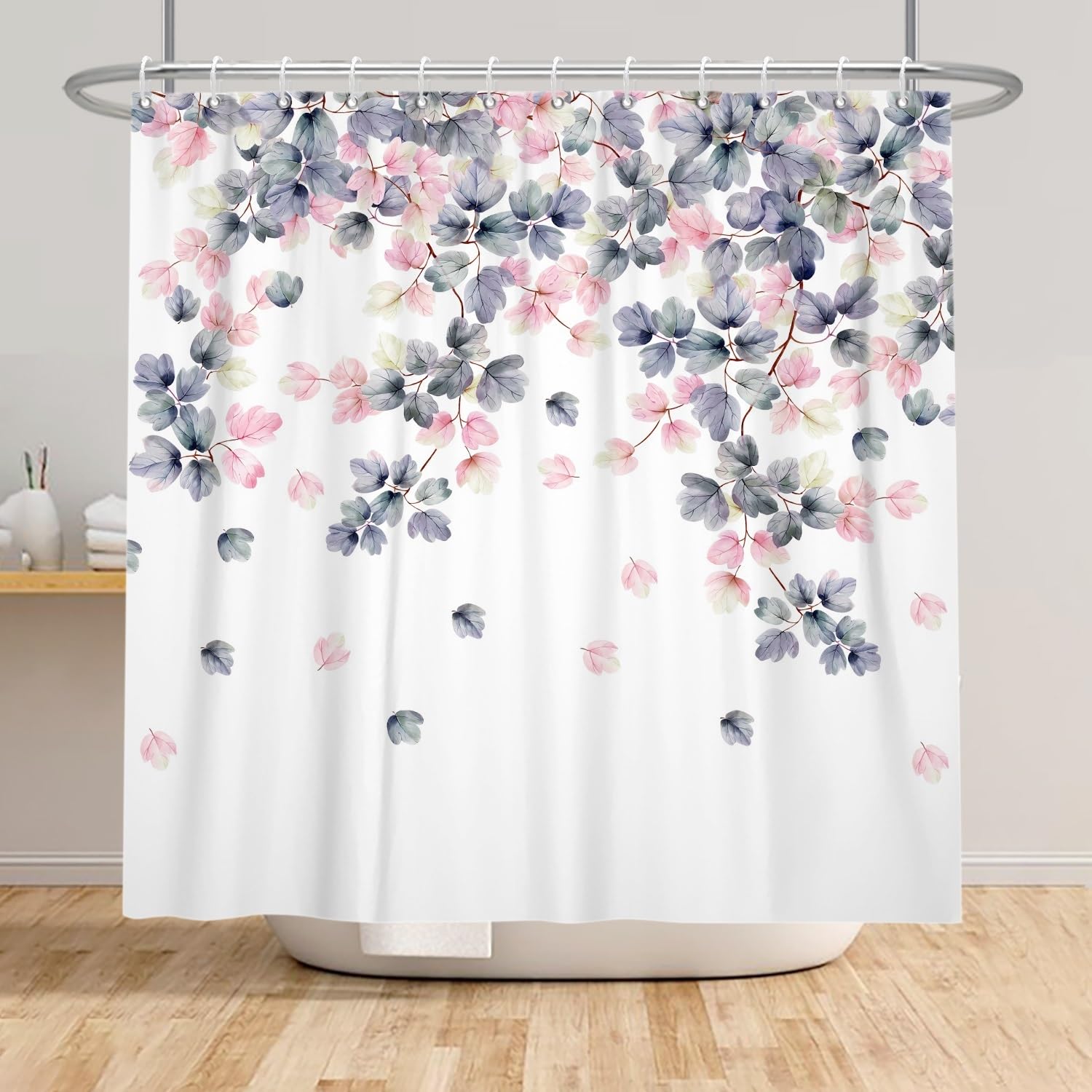 Xiaoterna Eucalyptus Leaf Shower Curtain Spring Leaves Shower Curtain Spring Botanical Bathroom Curtain Watercolor Colorful Plant Shower Curtain Machine Washable Waterproof Fabric 120x180cm - Image 3