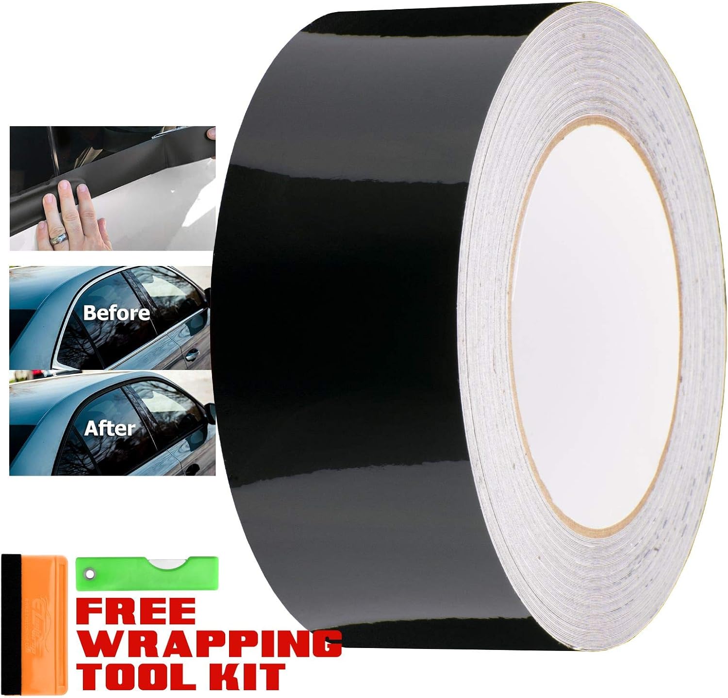 Free Tool Kit Gloss Black Vinyl Wrap Kit for Black Out Chrome Delete Window Trim Door Trim 2" x100Ft