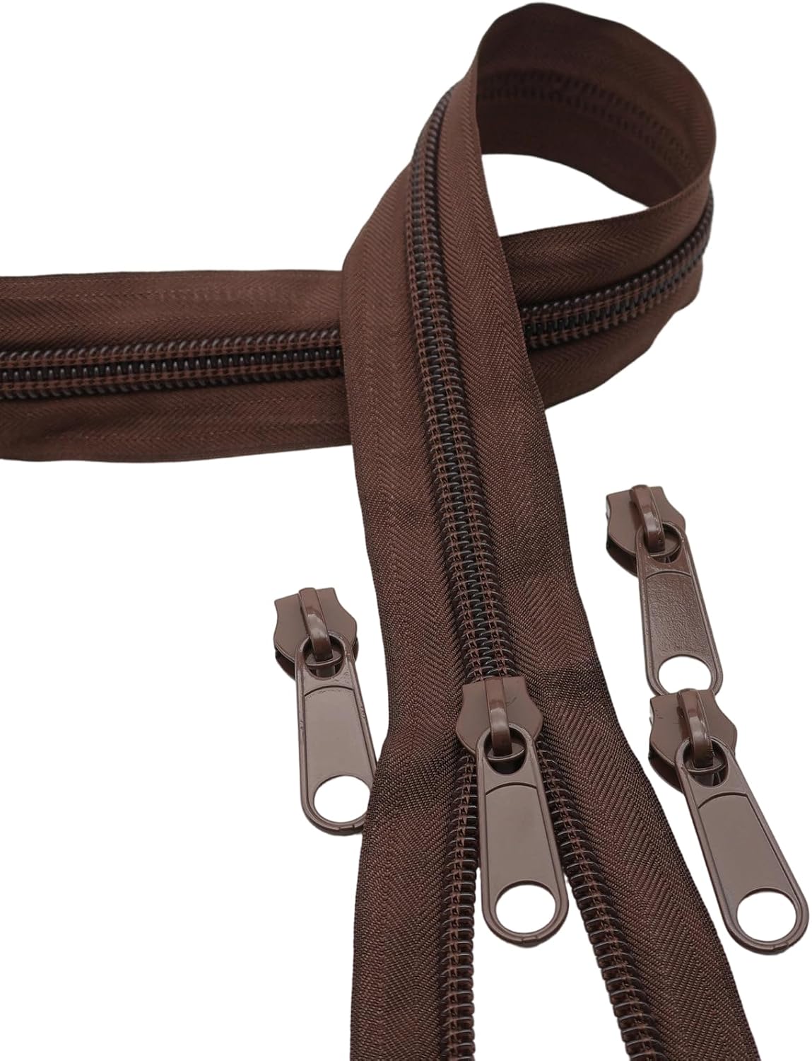 Leekayer #8 Nylon Zippers Bulk 10 Yards with 20pcs Brown Coil Zipper Sliders for DIY Tailor Sewing Craft,Luggage,Dress,Sofa Cushion,Pillow,Bag(Brown)