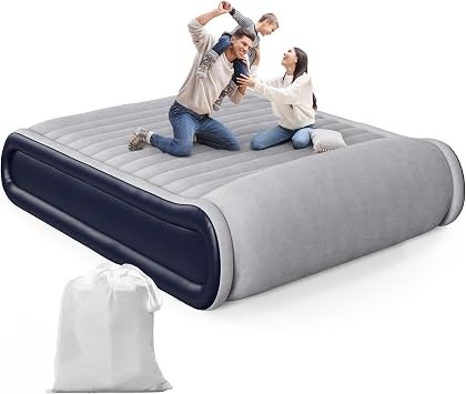 Air Mattress Queen with Built-in Pump & Raised Pillow, 17" Raised Comfort Inflatable Mattress, 3 Min Fast Self-Inflation/Deflation Blow Up Mattress with Storage Bag Gray