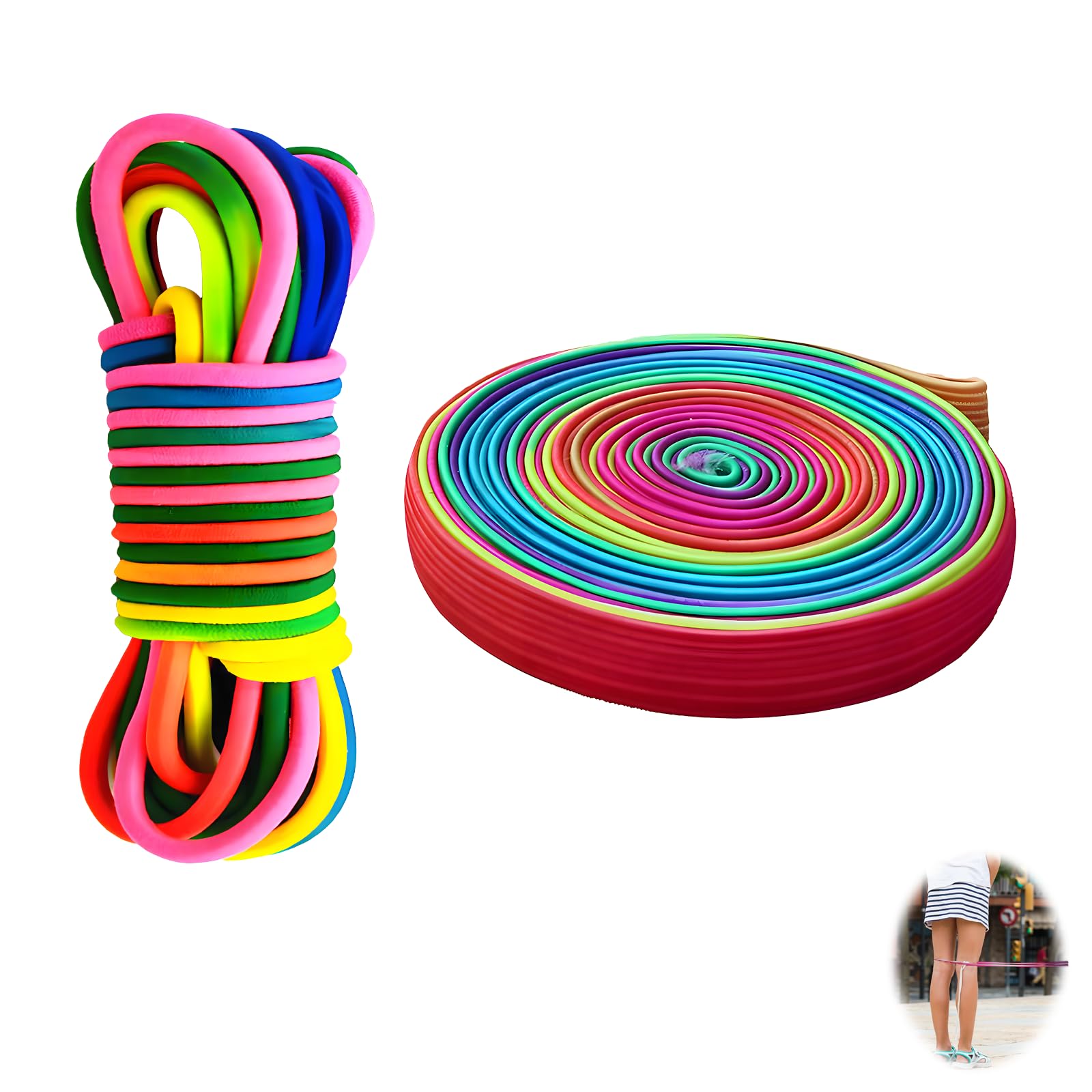Set di 2 pezzi di gomma per bambini a partire da 6 7 8 9 10 anni, giochi di rimbalzo per interni ed esterni (5 m di lunghezza + 3 m)