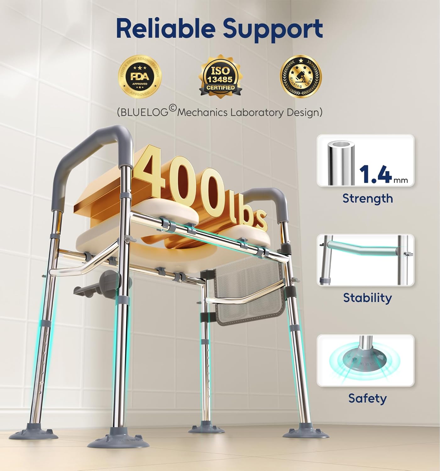 Raised Toilet Seat with Handles, Width & Height Adjustable Toilet Seat Risers for Seniors, Heavy Duty 400lbs Elevated Toilet Seat for Elderly, Pregnant, Handicap, Fit Any Toilet White