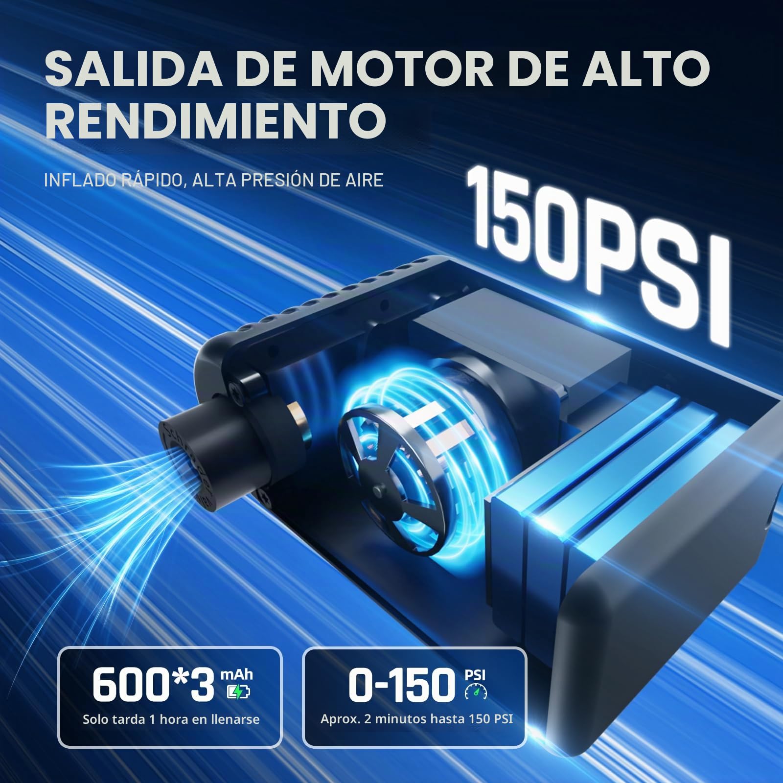 A2MAX Bomba de Bicicleta 150PSI Mini Eléctrico de la Bicicleta con Manómetro Digital Bomba Portátil Parada Automática con Válvulas Presta y Schrader para Bicicletas de Carretera y de Montaña
