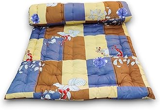 Deevine Craft Soft Cotton Mattress Foldable Light Weight Filled Single Firm Mattress| Gadda (3D Design Printed, 1 Sleeping Capacity, 3 x 6 ft or 72 x 36 Inches) (Brown Check Mattress)