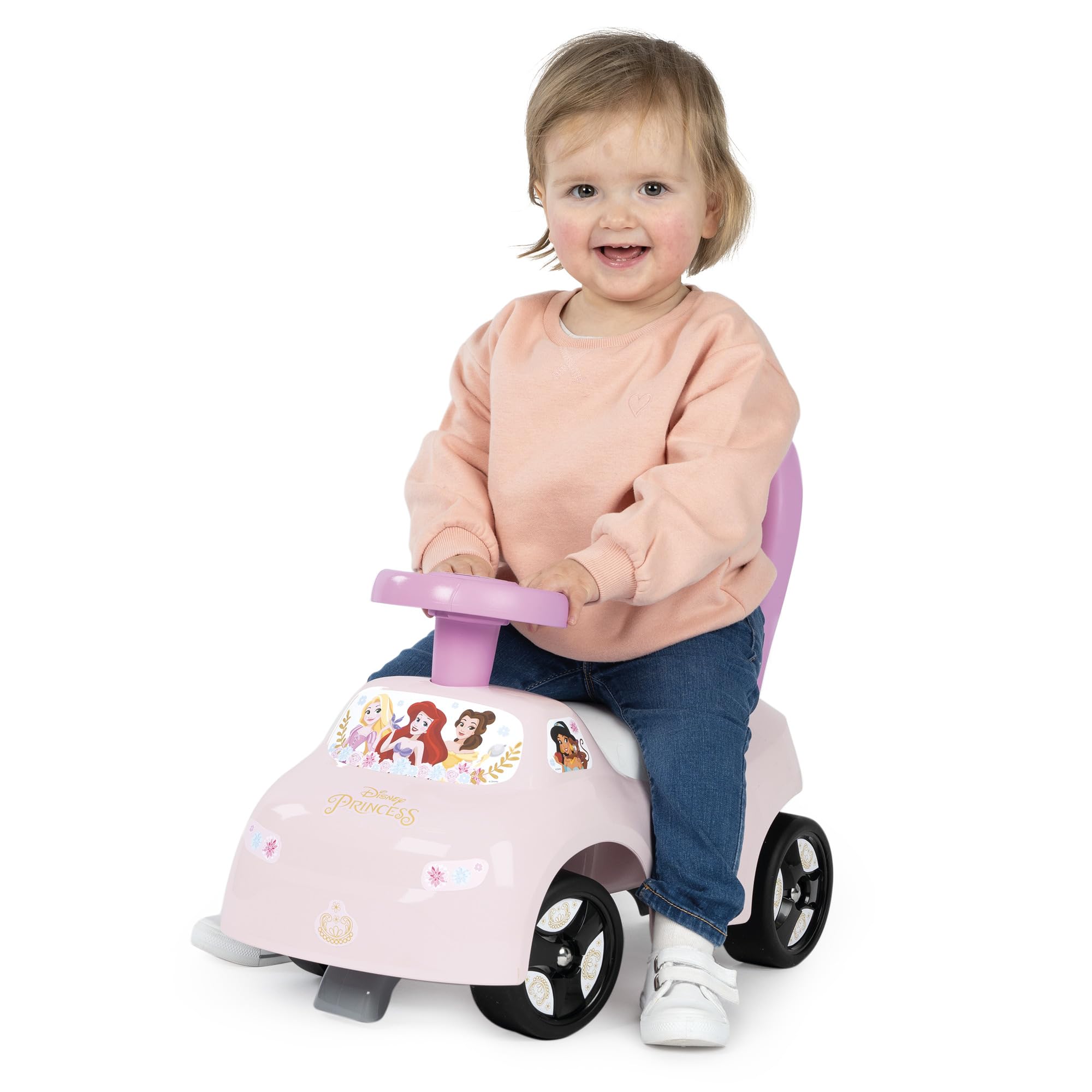 Smoby - Disney Princesses - Porteur Auto - Fonction Trotteur - Volant Directionnel - Coffre à Jouets - A Partir de 10 Mois - Fabrication Française