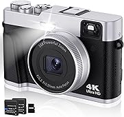 4K Digital Camera with Viewfinder Flash & Dial, 48MP Vlogging Camera for Photography and Video Autofocus Anti-Shake, Travel Portable Camera with SD Card 2 Batteries, 16X Zoom Fashion Camera